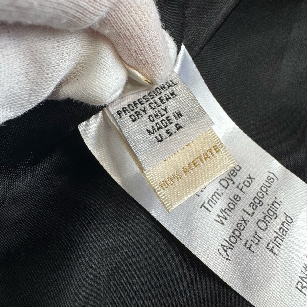 Loro Piana Fleurette Black Wool Double Breasted Coat Genuine Fox Fur Trim Sz 22 - Picture 17 of 17